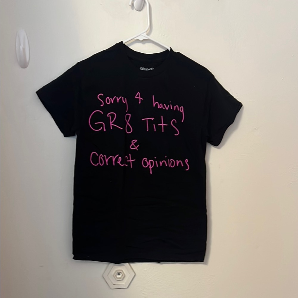 Black Tee with Pink Graphic Text